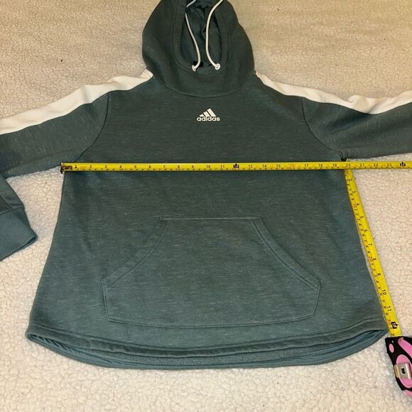 Adidas Small Hooded Drawstring Womens Sweatshirt Green White EUC - Picture 8 of 10